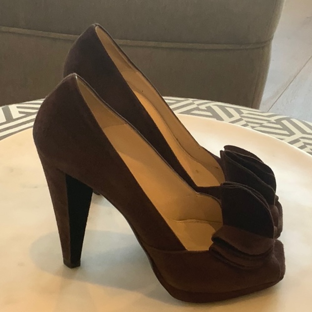 ❤️ PRADA BROWN SUEDE PLATFORM HEELS SIZE 7. - Picture 2 of 9